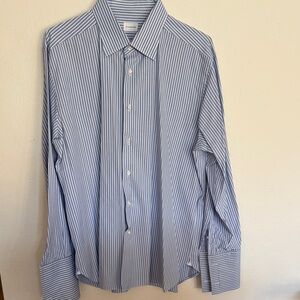Ermenegildo 46 sleeve 18 Zegna Blue Striped Men's Shirt cotton reg